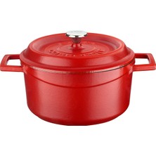 1001 Metal Spring Serisi - Döküm Tencere, Yuvarlak, 20 Cm, Mat Emaye, Parlak Siyah Taban, Kırmızı