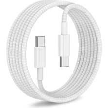 1001 60W Type-C To Type-C Örgülü Data ve Şarj Kablosu 1m Beyaz K2795 (Orijinal Görünümlü)