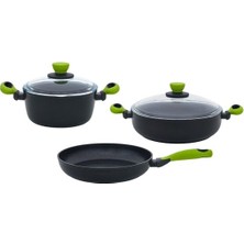 1001 Colorgy 5 Parça Set Yeşil (22CM Derin Tencere + 26CM Sığ Tencere&tava)