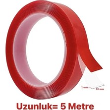 CATEKSSS Çift Taraflı Bant Şeffaf Silikonlu Su Geçirmez Akrilik Montaj Bandı 5 Metre (5m x 10 Mm) Şeffaf