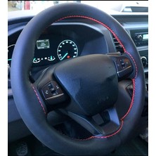 1001 Oto Kılıf ve Aksesuar Ford Transit 2008> Uyumlu Deri Dikmeli Direksiyon Kılıfı Soft Kırmızı