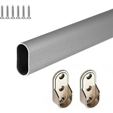 CATEKSSS Oval Alüminyum 60 cm Dolap Içi Askı Borusu 2 Adet Flanş Vidaları Gri