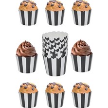 CATEKSSS Cupcake Kalıbı & Kek Kapsülü & Muffin Kek Kalıbı & 25'li Siyah Beyaz Kek Kalıbı Stoneware Siyah