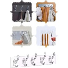 CATEKSSS 5'li Yapışkanlı Şeffaf Duvar Askısı Banyo Mutfak Düzenleyici Pratik Kanca Askılık
