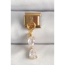 Armüz 316L Çelik Gold Renk Sallantı Zirkon Taşlı Kurdele Model Nomination Charm