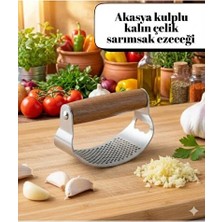 CATEKSSS Ahşap Ergonomik Saplı Kalın Çelik Profesyonel Sarımsak Ezeceği Çelik
