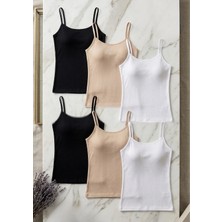 Loule Kadın 6'lı Paket %95 Pamuklu Ip Askılı Ribana Atlet Seti - Nefes Alan & Yumuşak Doku