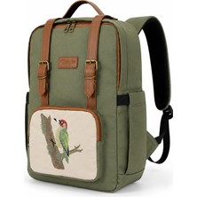 1001 Nakışlı Sırt Çantası, 15L, Laptop Bölmeli, Suni Deri Detaylı, Kuş Desenli, Unisex