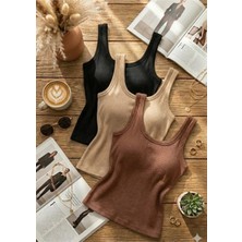Loule Kadın 3'lü Paket Fitilli Kaşkorse Atlet Seti - %92 Pamuklu Esnek Basic Body