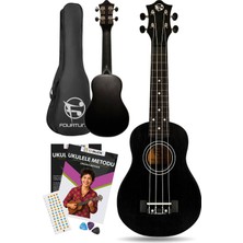 1001 Loki SP-21BK Soprano Siyah Ukulele Seti (Başlangıç Seviye) (Siyah)