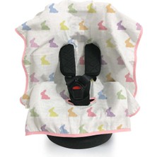 1001 Deux LAPINS%100 Pamuk Müslin Puset & Oto Koltuk Örtüsü - Rainbow Lapin Pink POKORT-RLP-000STD