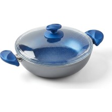 1001 Argos 26 cm Karnıyarık Tenceresi - Gri Gövde ve Mavi Kırçıllı Özel Kaplama - Ergonomik Tasar