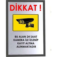 1001 Metal Gümüş Yapışkanlı Kamera Kayıt Izlenme Uyarı Tabelası Levhası 14X20 cm