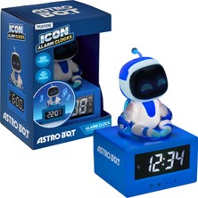 1001 Astro Bot Simgeli Çalar Saat - Dokunarak Erteleme ve Gece Lambası Fonksiyonlu Dijital Saat, Çocuk