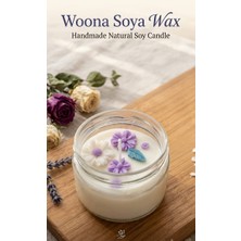 Woona Doğal Soya Mumu - Vanilya Kokulu, Çiçek Desenli Dekoratif Cam Kavanoz Mum El Yapımı Doğal Soya Wax Premium Kokulu Mum