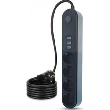 1001 10A Akım Korumalı Uzatma Kablosu 4 Priz 3 USB Girişli 2 Metre Çoklu Priz, Termal Korumalı USB �