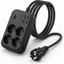 1001 Akım Korumalı 4’lü Priz 2500W 10A – 2 USB + 2 Type-C Hızlı Şarj – 2 Metre Uzatma Kablosu