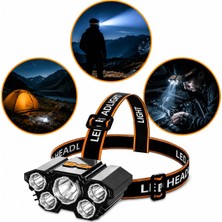 1001 USB Şarjlı 5 LED Kafa Feneri Ipx5 Su Geçirmez 3 Aydınlatma Modlu Güçlü Işık Kamp Av Balık�