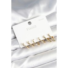 Armüz Pirinç Gold Renk Kalp Yıldız ve Halka Model 925 Ayar Gümüş Çivili Kadın Küpe Seti