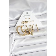 Armüz Pirinç Gold Renk 6 Çift Kadın Küpe Seti