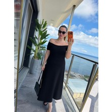 Mç Plus Kadın Madonna Yaka Midi Boy Modal Elbise