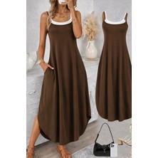 Alyn Wear Kadın Ip Askılı Yuvarlak Yakalı Cepli Uzun Viskon Elbise