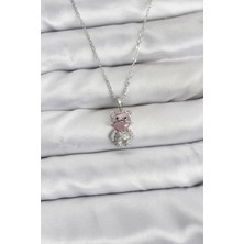 Armüz 316L Çelik Zincir Gümüş Renk Teddy Bear Model Zirkon Taşlı Kadın Kolye