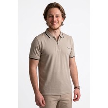 Onz Erkek Keten Dokulu Yarım Fermuarlı Polo Tişört