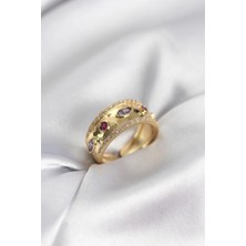 Armüz Gold Renk Zirkon Taşlı Vintage Kadın Yüzük