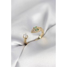 Armüz Yılan Model Zirkon Taşlı Gold Renk Kadın Yüzük