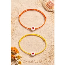 Crystal Atelier Kadın 2'li Turuncu Sarı Kalpli Ip Halhal Seti Ayarlanabilir El Yapımı Suya Dayanıklı