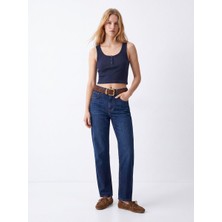 LTB Düğmeli Kaşkorse Crop Lacivert Atlet