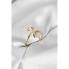 Armüz Gold Renk Yılan Model Zirkon Taşlı Kadın Yüzük