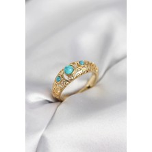 Armüz Vintage Model Mavi Taşlı Gold Renk Kadın Yüzük