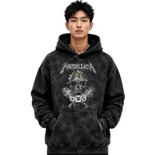 Sevbano Metallica Rock Metal Müzik Grubu Baskılı Unisex Oversize Premium Yıkamalı Hoodie Sweatshirt