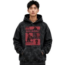 Sevbano Bad Bunny Rapper Şarkıcı Baskılı Unisex Oversize Premium Yıkamalı Hoodie Sweatshirt
