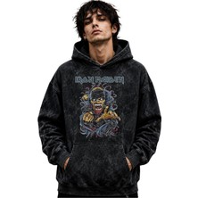 Sevbano Iron Maiden Rock Metal Müzik Grubu Baskılı Unisex Oversize Premium Yıkamalı Hoodie Sweatshirt