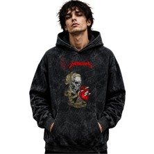 Sevbano Metallica Rock Metal Müzik Grubu Baskılı Unisex Oversize Premium Yıkamalı Hoodie Sweatshirt