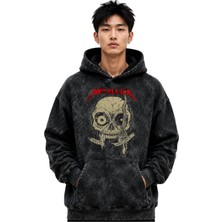 Sevbano Metallica Rock Metal Müzik Grubu Baskılı Unisex Oversize Premium Yıkamalı Hoodie Sweatshirt