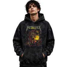 Sevbano Metallica Rock Metal Müzik Grubu Baskılı Unisex Oversize Premium Yıkamalı Hoodie Sweatshirt
