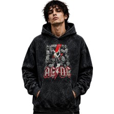 Sevbano Ac Dc Rock Metal Müzik Grubu Baskılı Unisex Oversize Premium Yıkamalı Hoodie Sweatshirt
