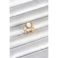 Armüz 316L Çelik Gold Renk Sedefli Vintage Kadın Yüzük