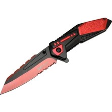 4173 Kırmızı Kamp Çakı 21CM - Yarı Otomatik, Kemerlikli, Testere Detaylı