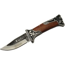 A3188-2 Geyik Desenli Outdoor Çakı 23 cm - Işlemeli Ahşap Saplı, Perçinli, Deri Kılıflı