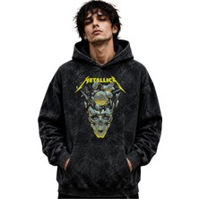 Sevbano Metallica Rock Metal Müzik Grubu Baskılı Unisex Oversize Premium Yıkamalı Hoodie Sweatshirt