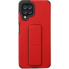 Alka Samsung Galaxy A22 Kılıf Mega Standlı Silikon - Kırmızı