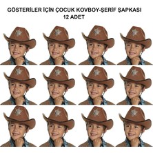 Alka Kovboy Şerif Şapkası Kahve 12 Adet - Kostüm, Parti ve Gösteri Şapkası