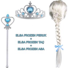 Alka Örgülü Karlar Ülkesi Frozen Elsa Peruğu Tacı ve Sopası Çocuk Boy