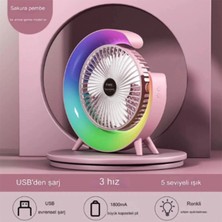 Alka Masaüstü Vantilatör USB Şarjlı Rgb LED Işıklı 3 Kademeli 180° Ayarlanabilir Soğutucu Fan Pembe