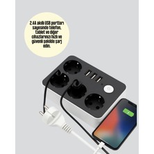 Akıllı Bayi 4.1A Hızlı Şarjlı Akım Korumalı 4 Priz ve 3 USB Çıkışlı Priz
